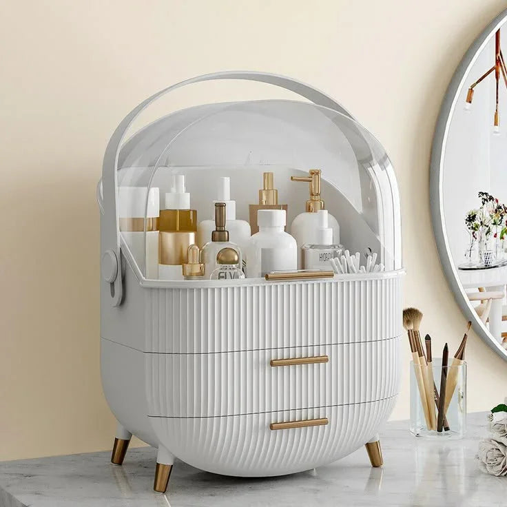 Luxury Portable Cosmetic Organizer Box with Lid & Drawers