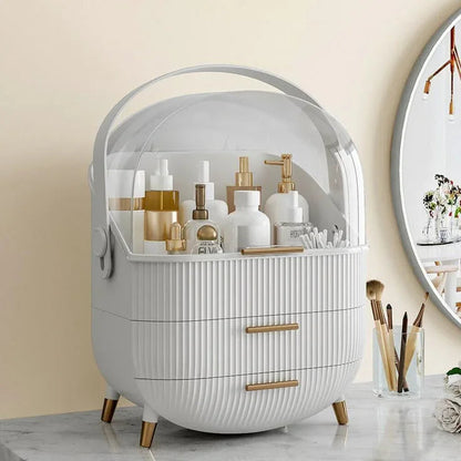 Luxury Portable Cosmetic Organizer Box with Lid & Drawers