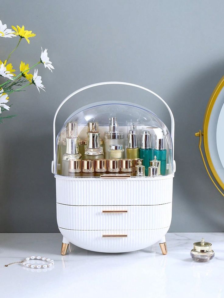 Luxury Portable Cosmetic Organizer Box with Lid & Drawers